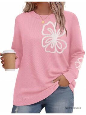 Plus Size Crewneck Long Sleeve Pullover Sweater Ribbed Cuffs Hem Casual
